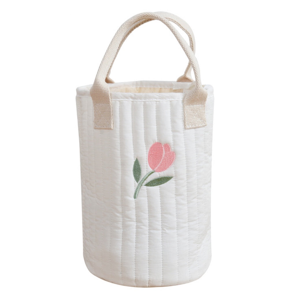 Stylish Baby Embroidered Pattern Mommy Handbag with multiple compartments for baby bottle storage, featuring adjustable straps and floral embroidery.
