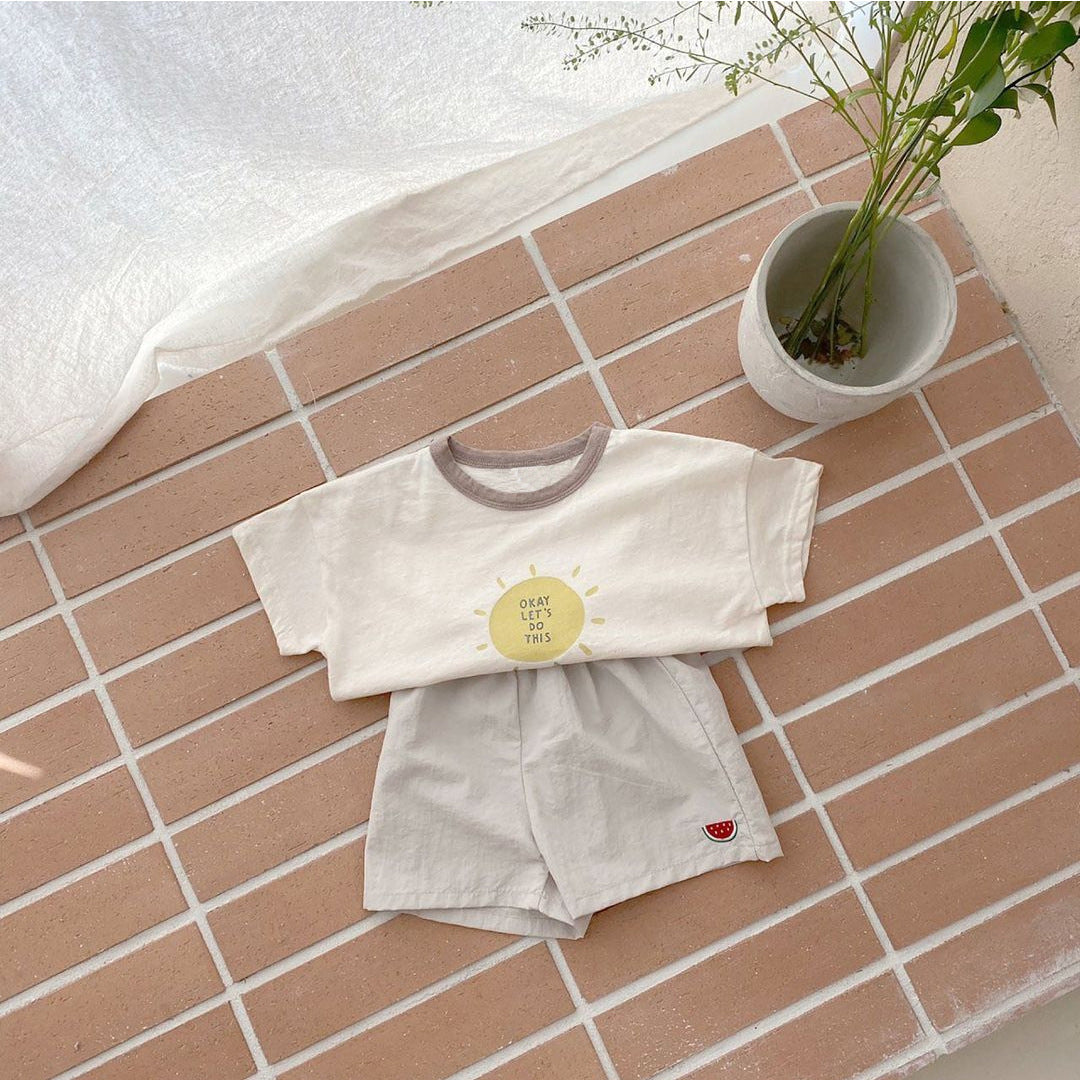 Baby Fruit Embroidered Pattern Summer Beach Comfy Shorts in various colors with playful fruit designs.