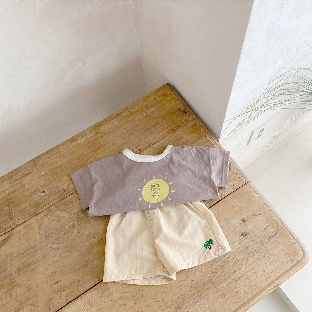 Baby Fruit Embroidered Pattern Summer Beach Comfy Shorts in various colors with playful fruit designs.