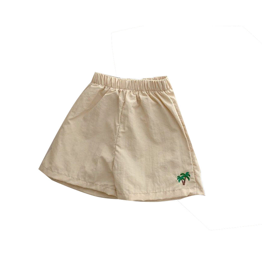 Baby Fruit Embroidered Pattern Summer Beach Comfy Shorts in various colors with playful fruit designs.