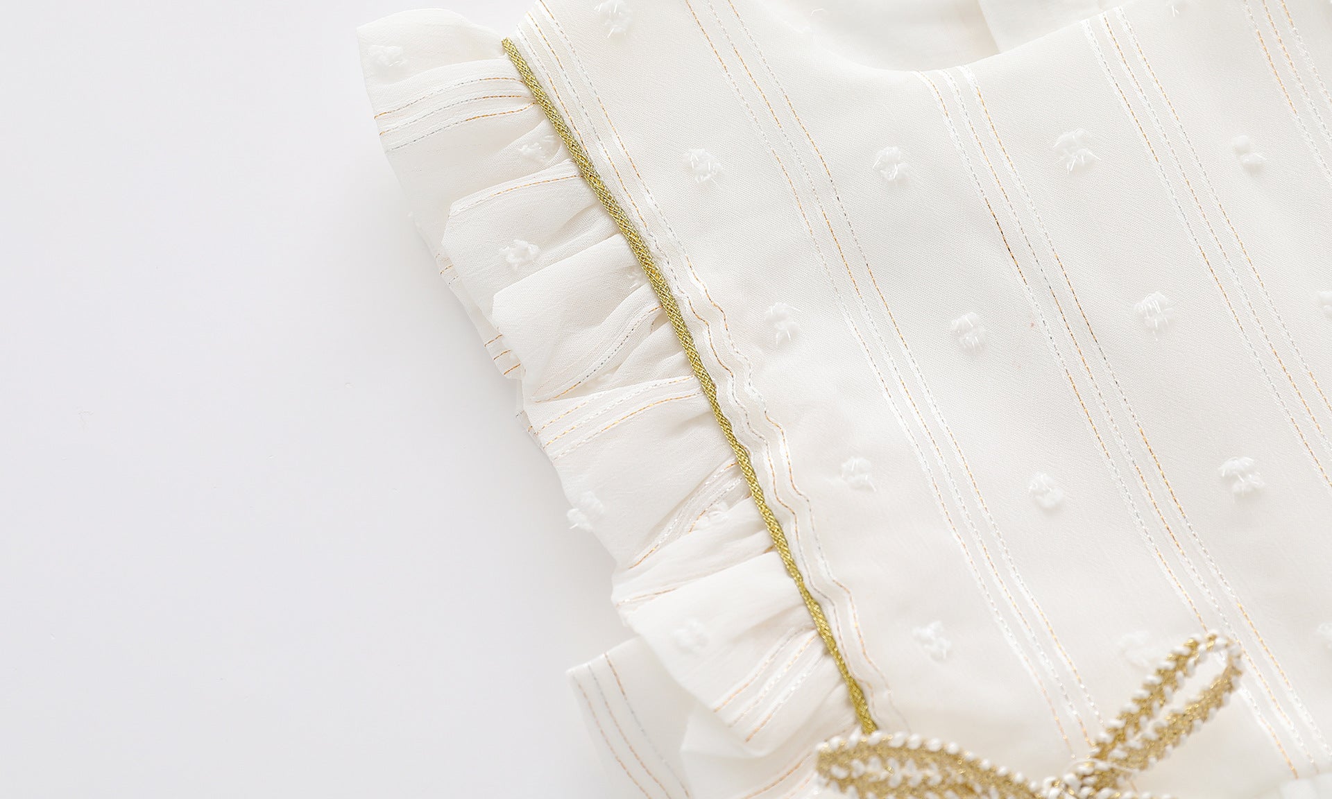Baby Girl Frill Trim Mesh Overlay Dress in white with bow tie detail, perfect for summer occasions.