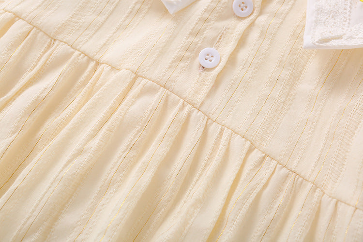 Baby girl onesie featuring floral embroidery design in pink, yellow, and beige colors, perfect for summer wear.