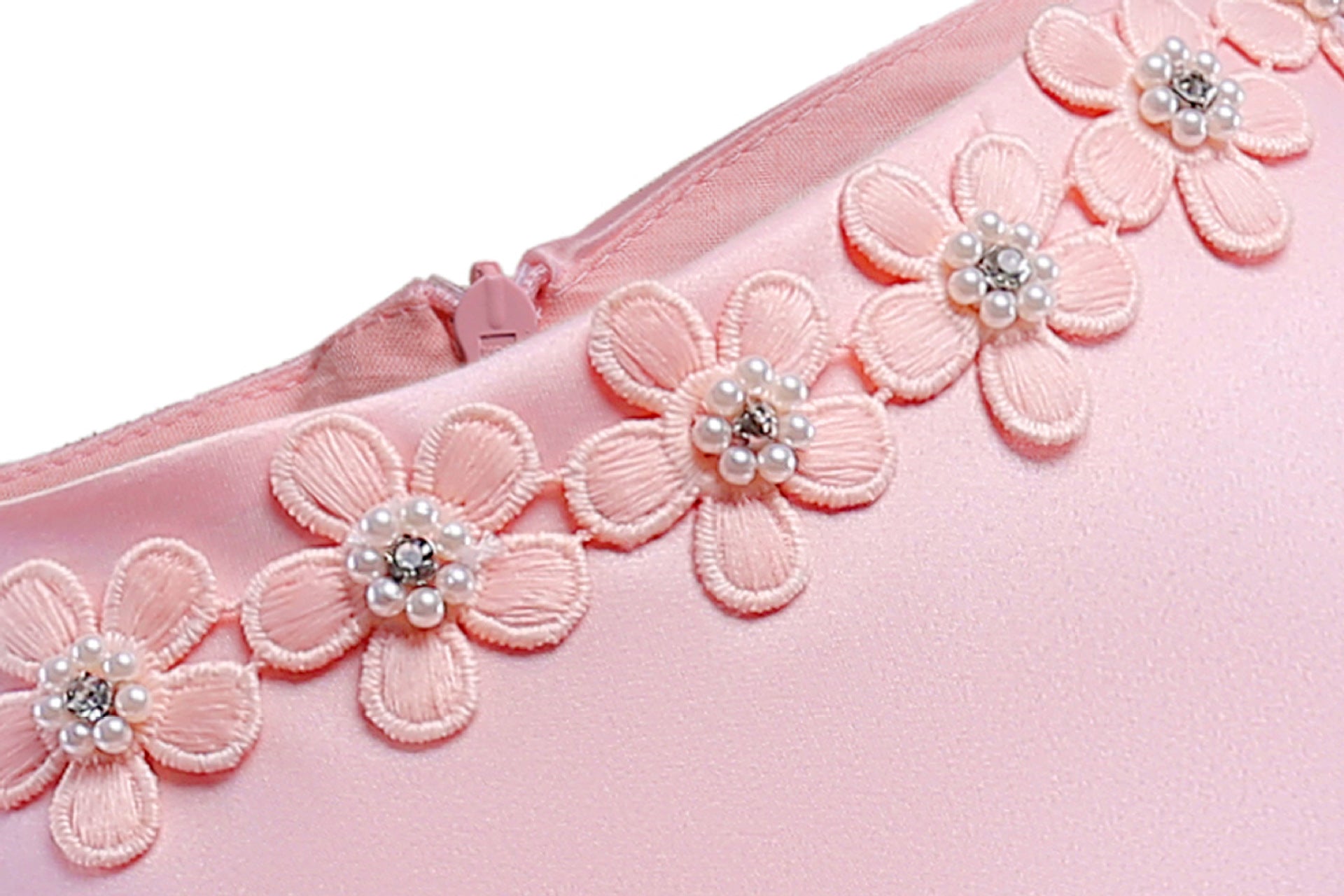 Baby Girl Floral Patched Pattern Striped Tutu Princess Dress featuring a one-shoulder design, colorful floral patches, and a tulle tutu in pink shades.