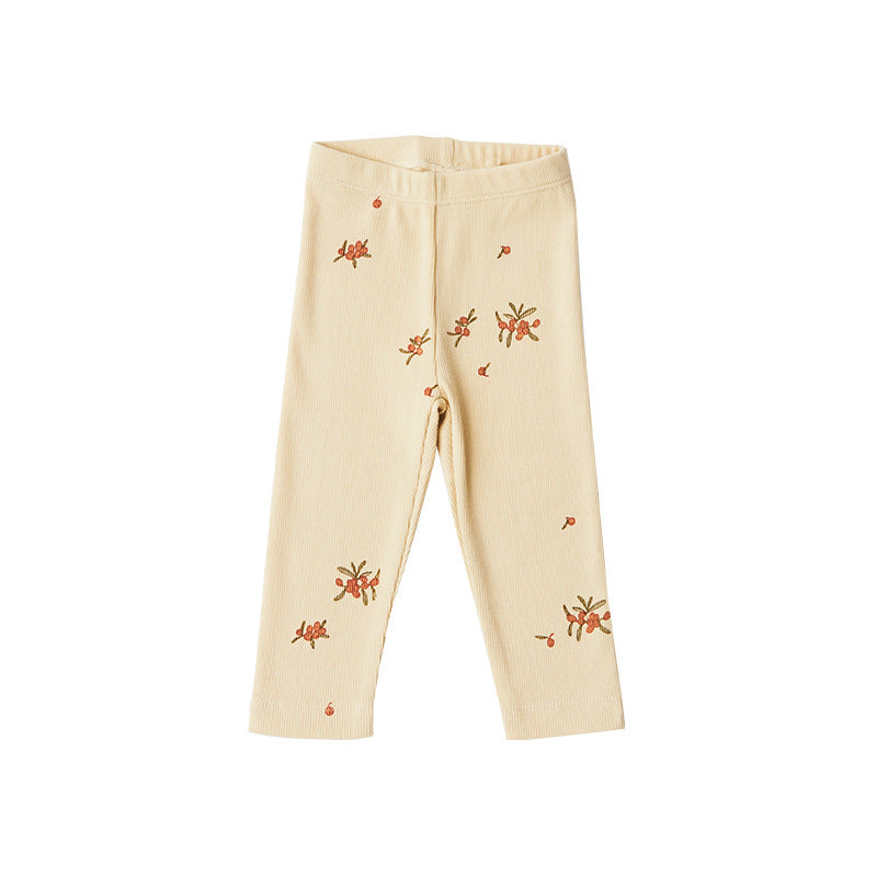 Baby girl floral pattern cotton onesie set featuring a soft onesie and matching pants in green and apricot colors.