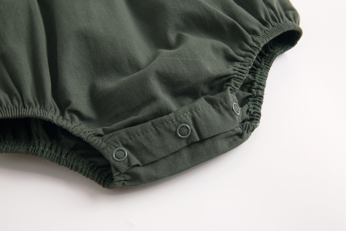 Baby girl floral print onesie with color blocking design, featuring long sleeves and a round collar, made from soft cotton fabric.