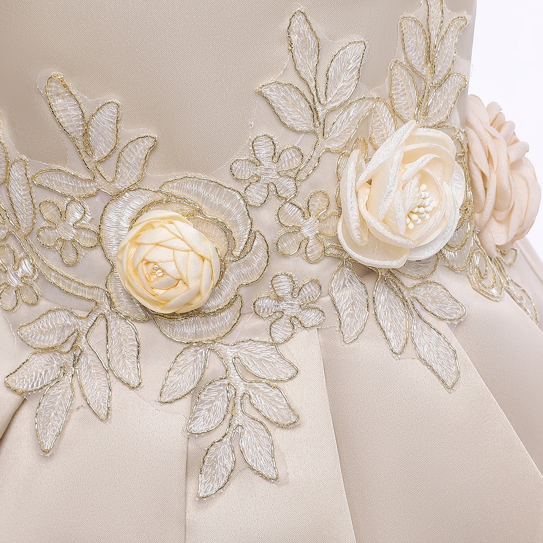 A beautiful baby girl wearing a floral pattern show dress in vibrant colors, perfect for birthday parties and formal occasions.