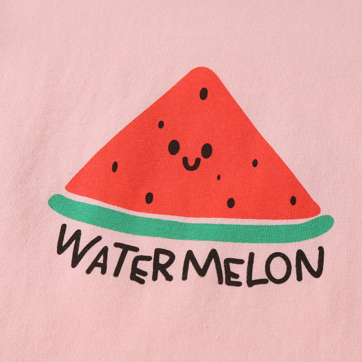 Baby girl wearing a colorful fruit pattern short sleeve top and striped graphic shorts, perfect for summer outings.