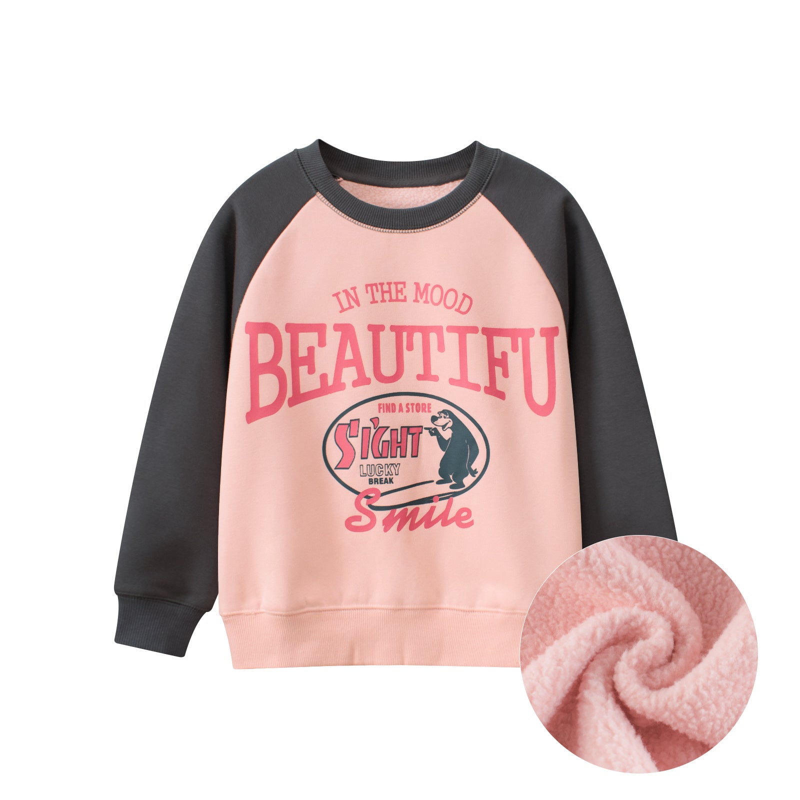 Baby girl long sleeve crew neck top in pink with animal cartoon letters design, perfect for casual wear.