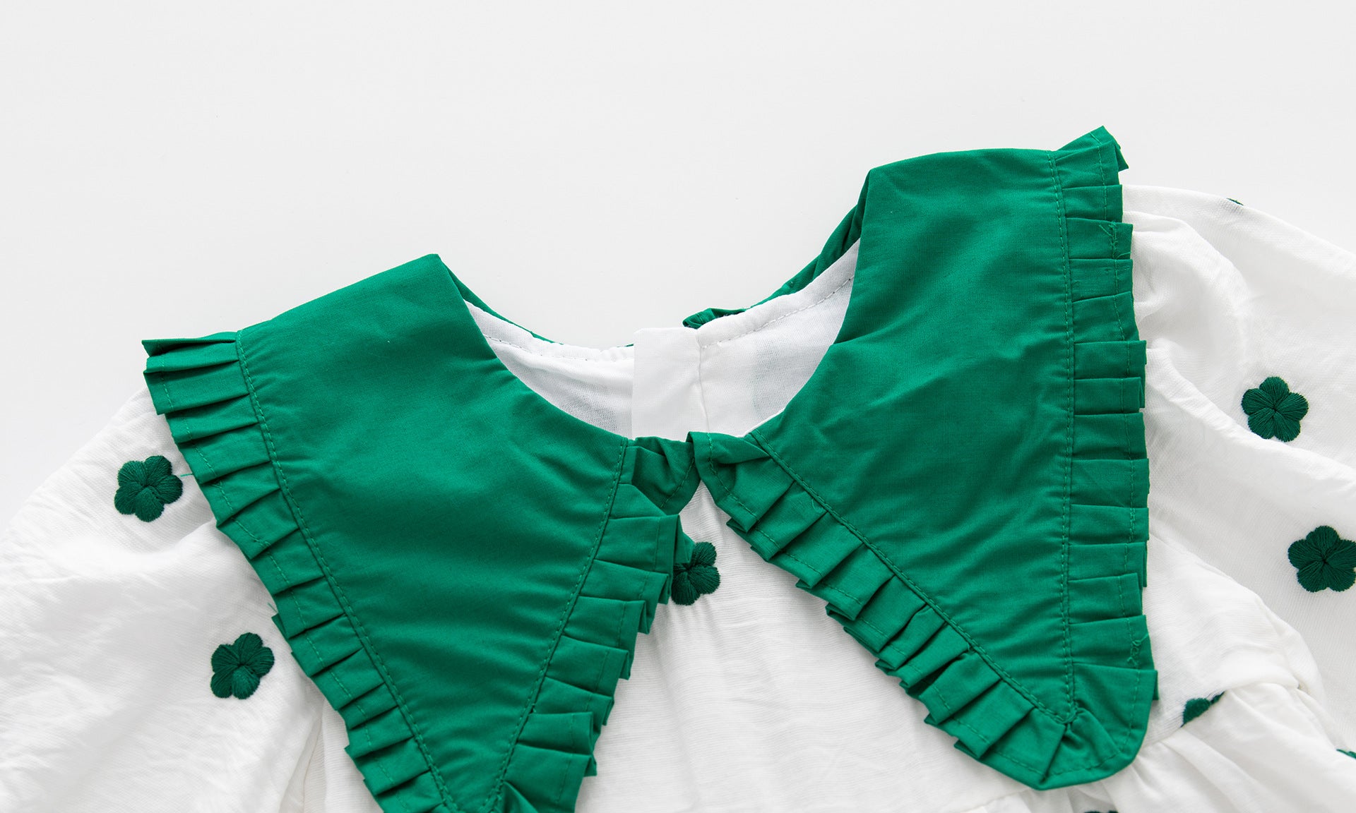 Baby Girl Polka Dot Pattern Green Doll Neck Cute Dress featuring a playful polka dot design and soft cotton material, perfect for spring and autumn.