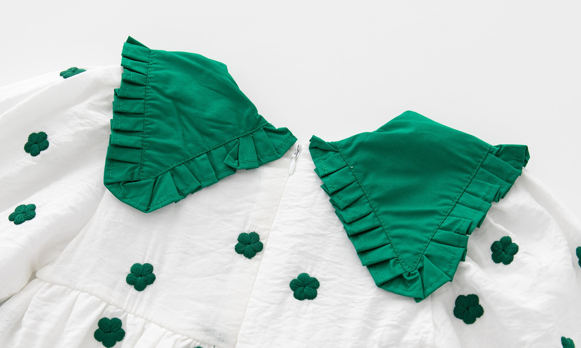 Baby Girl Polka Dot Pattern Green Doll Neck Cute Dress featuring a playful polka dot design and soft cotton material, perfect for spring and autumn.