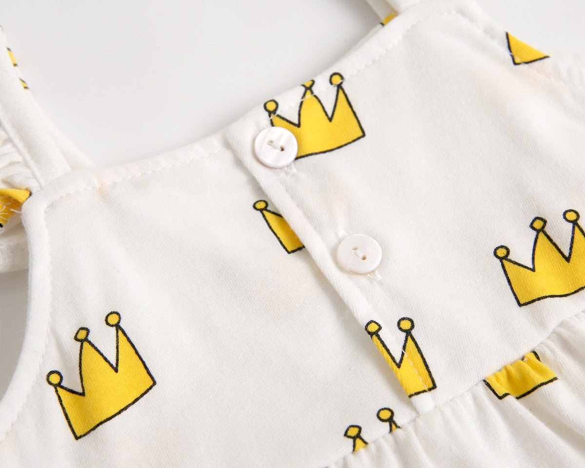 Adorable baby girl outfit featuring a ruffle sleeveless top and matching shorts with a heart printed pattern in pink and yellow.