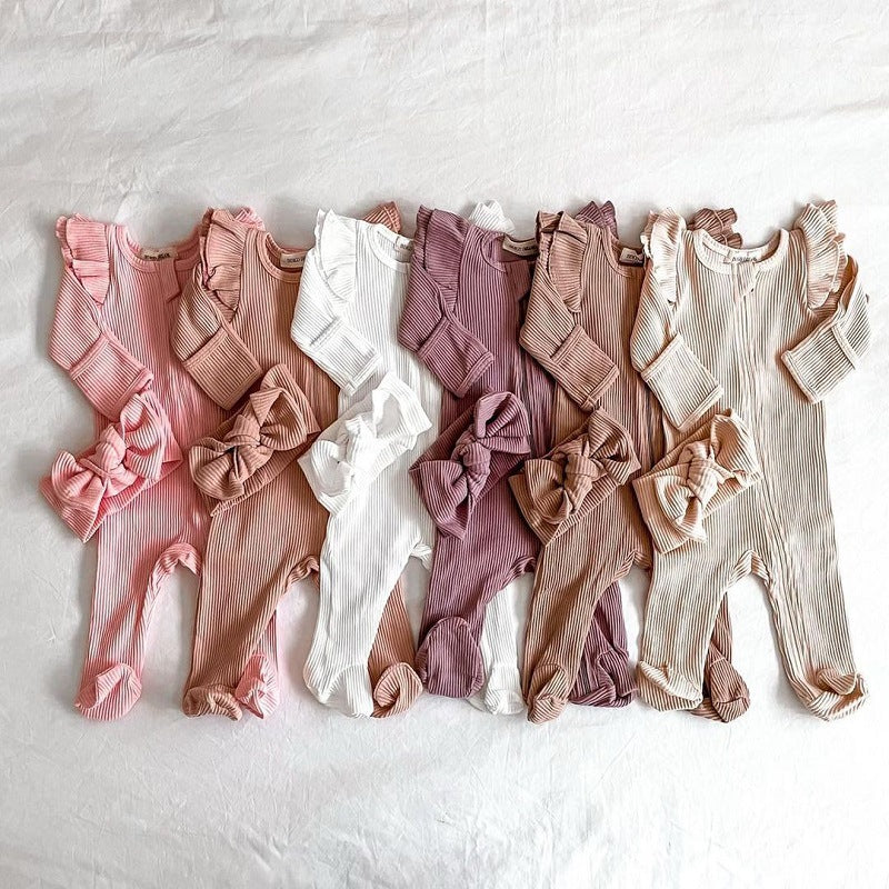 Baby Girl Solid Color Elastic Cotton Romper Jumpsuit in various colors, showcasing its soft fabric and comfortable design.