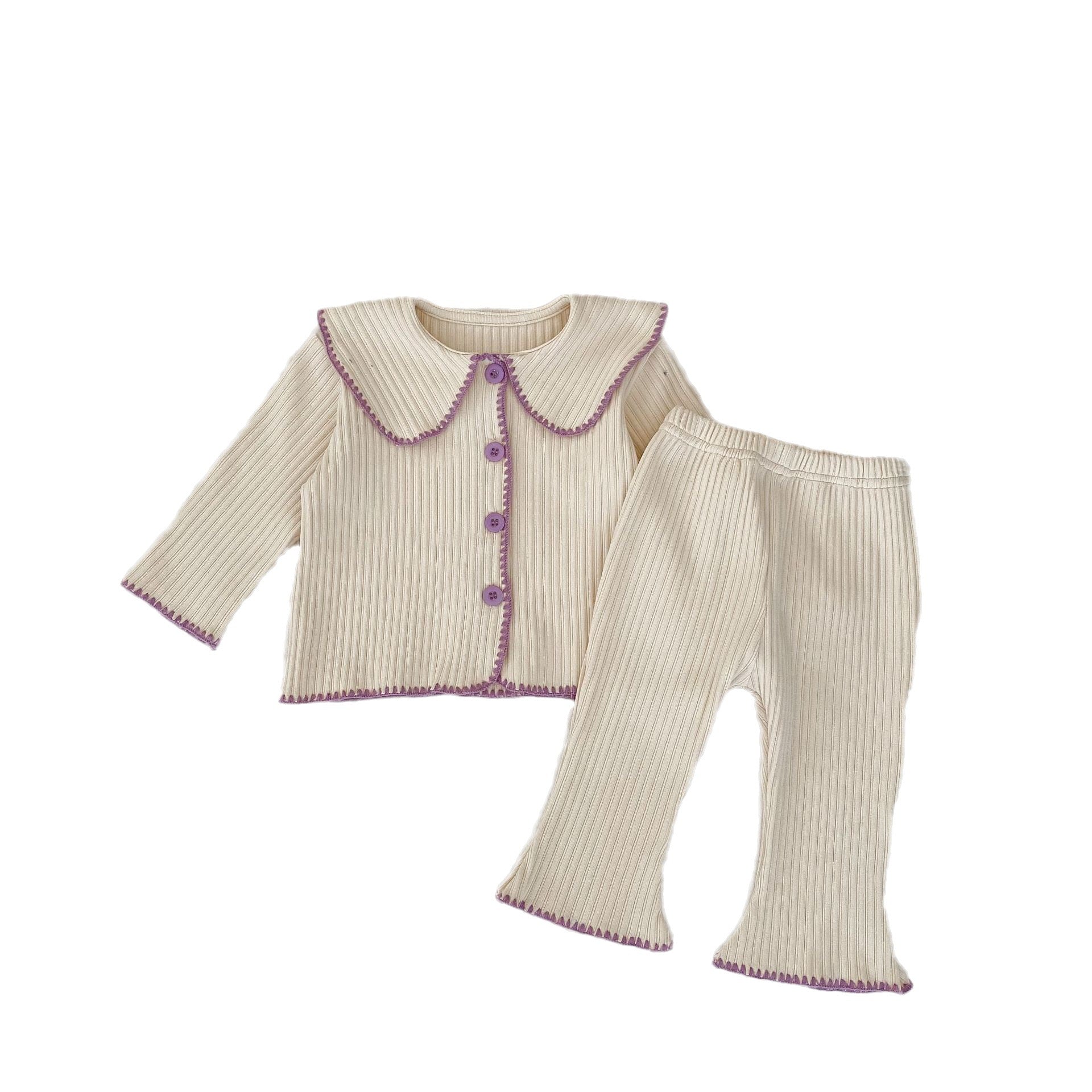 Baby girl solid color sets in pink and beige, made from soft cotton, perfect for autumn wear.