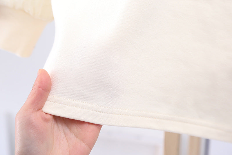 Baby Girl Strawberries Embroidered Shirt with puff sleeves and bow, in apricot color, perfect for spring and autumn.