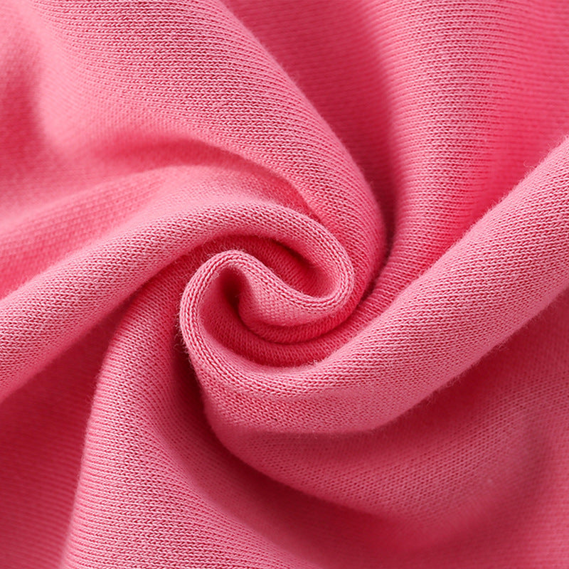 Baby girl wearing a strawberry print pattern crewneck terry hoodie in pink, showcasing a vibrant and playful design.