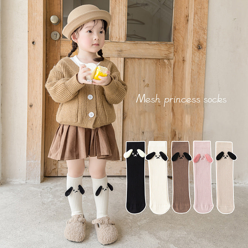 Baby Girls Kids Mommy And Me Dog-Ears Design Comfortable Knee-High socks in various colors with a cute dog-ears pattern.