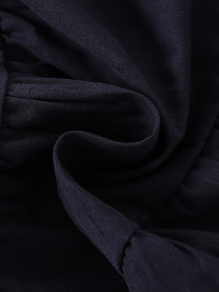 Baby girls solid color short sleeve ruffle crew neck dress in black, made from cotton and polyester, perfect for spring and summer wear.