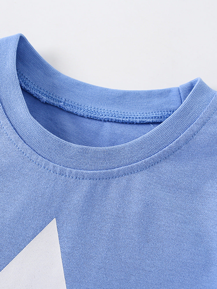 Baby Kids Unisex Stars Print T-Shirt and Shorts Casual Clothing Set in blue, featuring a playful stars pattern, perfect for summer wear.