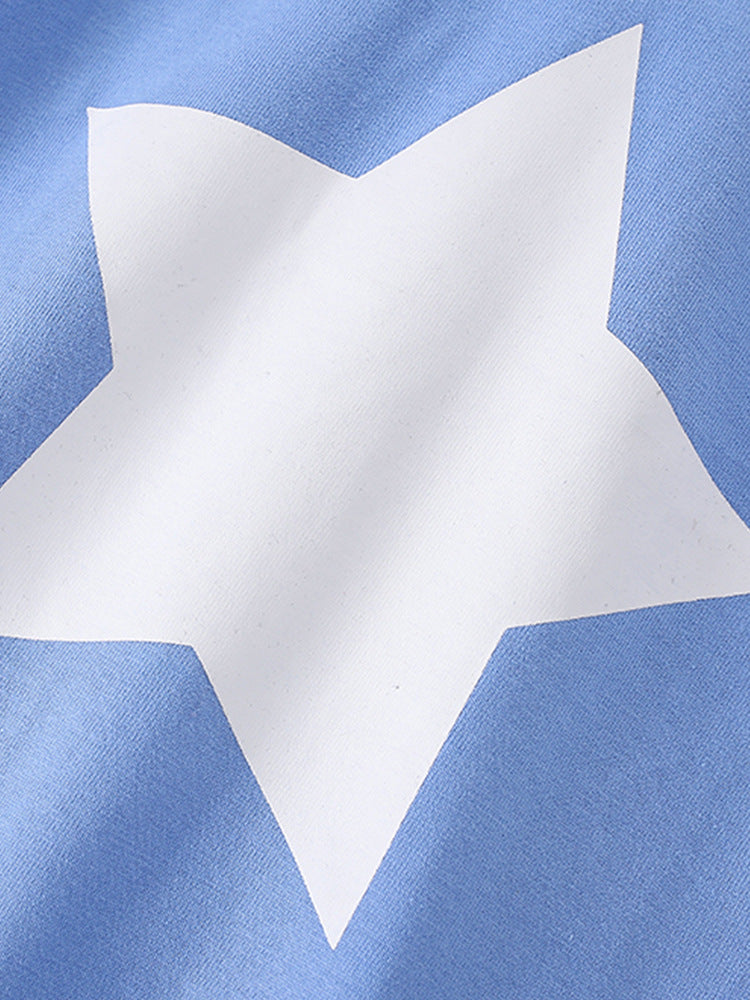 Baby Kids Unisex Stars Print T-Shirt and Shorts Casual Clothing Set in blue, featuring a playful stars pattern, perfect for summer wear.