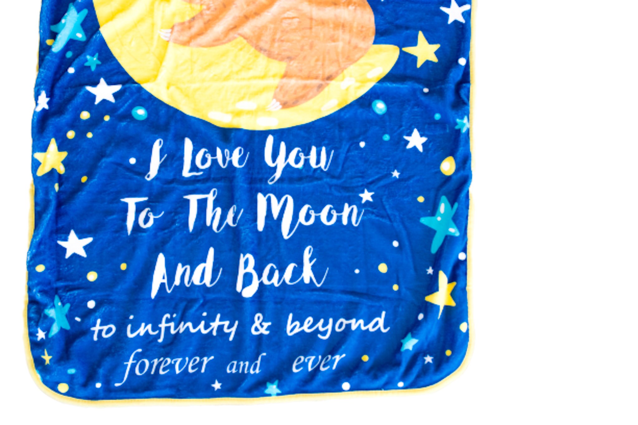 Baby Minky Sloth Blanket featuring sloths, moons, and stars in soft bamboo and minky fabric, perfect for infants and toddlers.