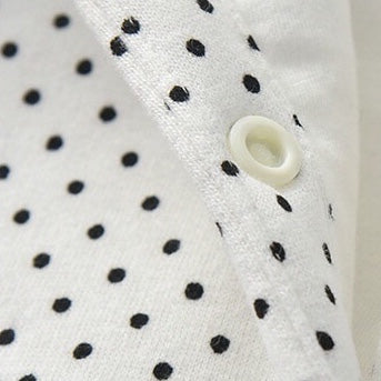 Baby Polka Dot Pattern Bow Patched Design Romper Jumpsuit in white and navy blue, featuring a stylish polka dot pattern and a cute bow.