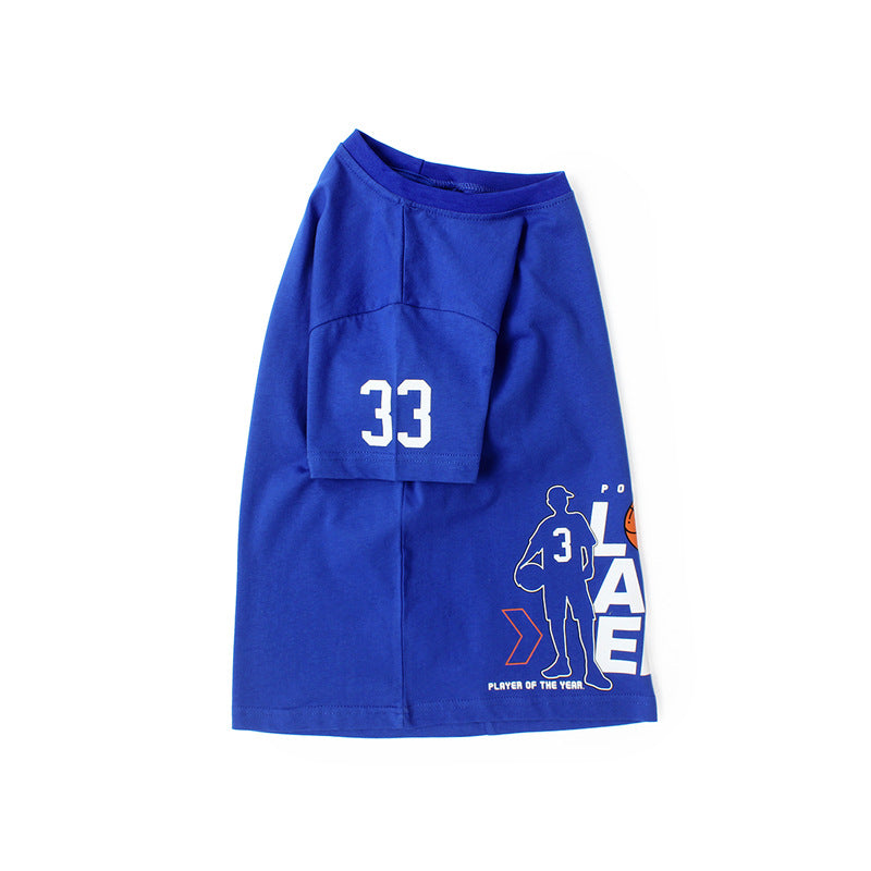 A stylish Baby Print Pattern Crewneck Short Sleeve Cotton T-Shirt featuring a playful letters design, available in white, black, and blue colors.