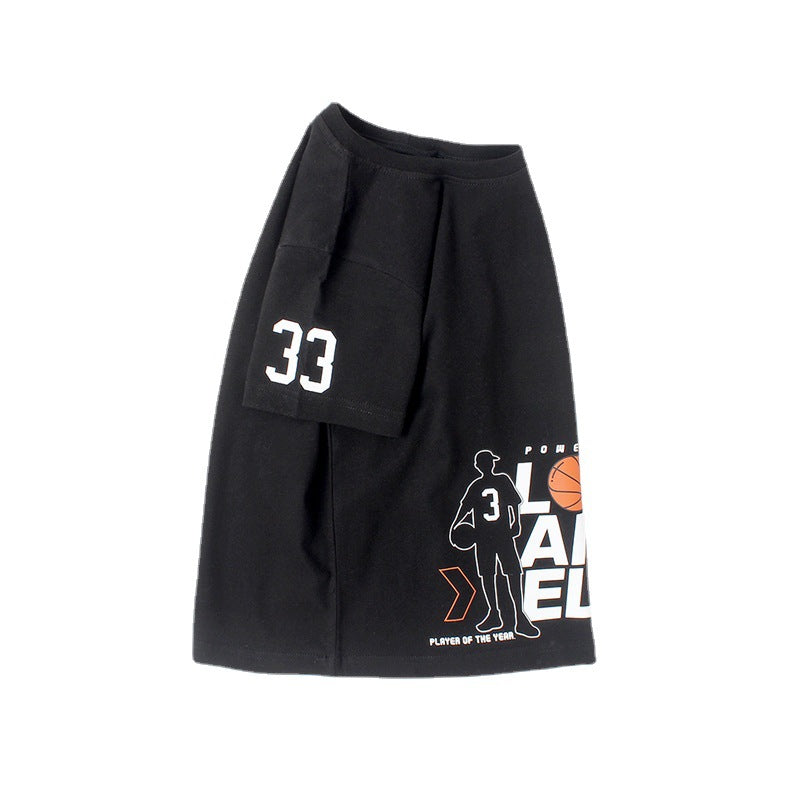 A stylish Baby Print Pattern Crewneck Short Sleeve Cotton T-Shirt featuring a playful letters design, available in white, black, and blue colors.