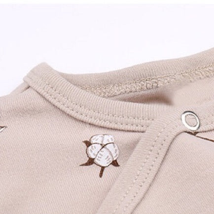 Baby Printed Graphic Side Button Design Long Sleeved Jumpsuit Romper in vibrant colors with fun graphics and a matching hat.