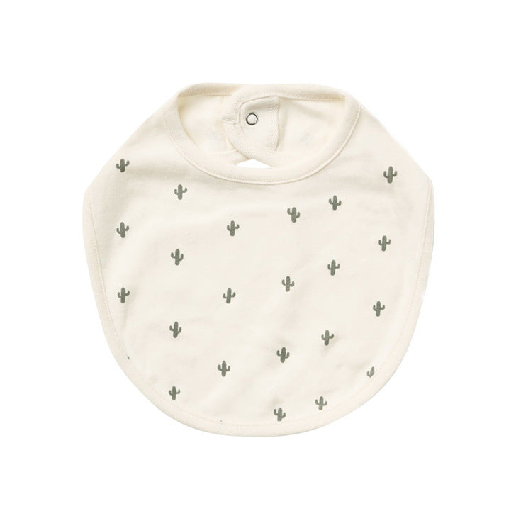 Cute baby bibs made of pure cotton with printed patterns and covered buttons, available in various colors.