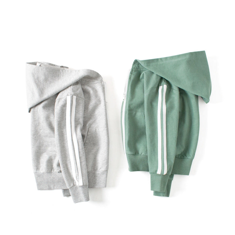 A cozy baby coat featuring a side striped pattern and zipper front design, perfect for winter wear, available in multiple colors.