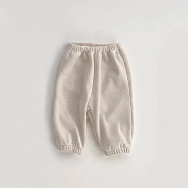 Baby Solid Color Fleece Thermal Lantern Pants in various colors, showcasing soft fleece material and lantern style design.