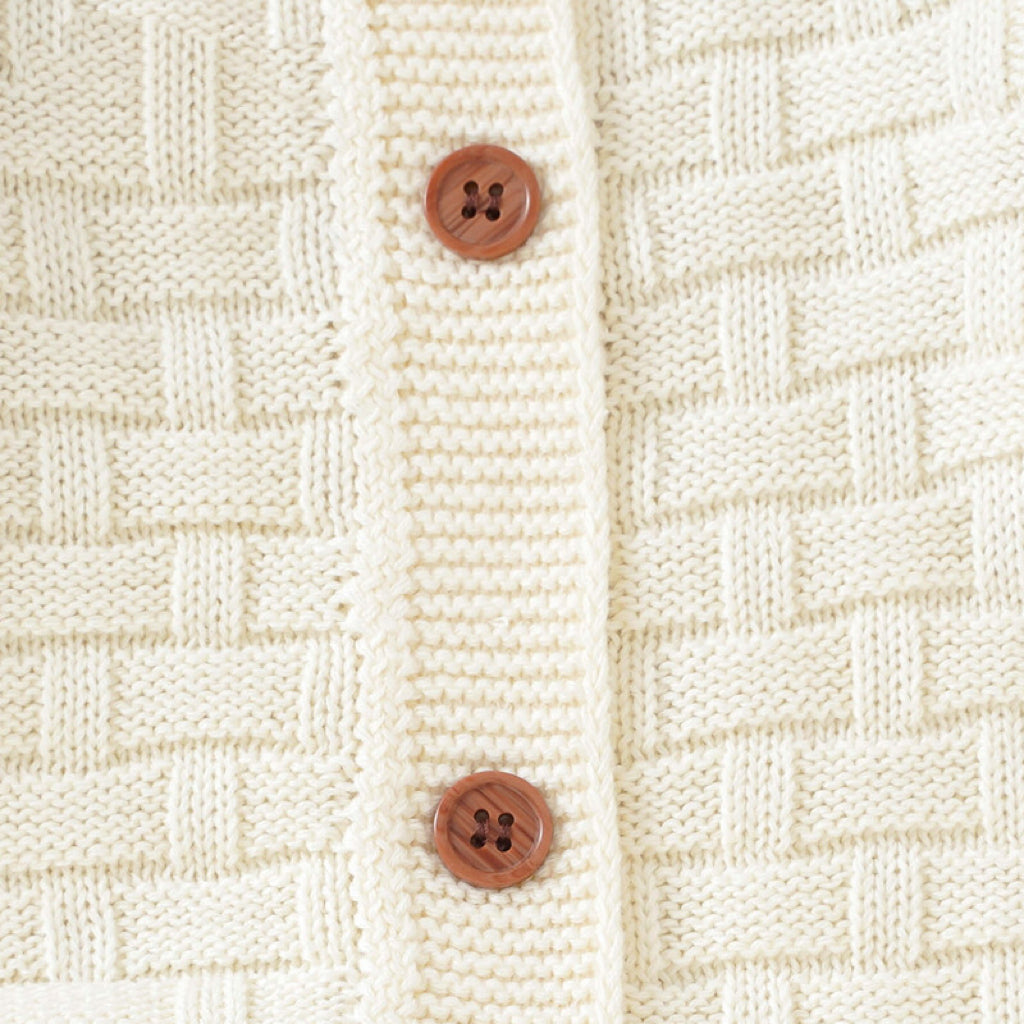 Baby Solid Color Full Button Design Knit Rompers in white, pink, and green, showcasing soft acrylic material and full-button front.