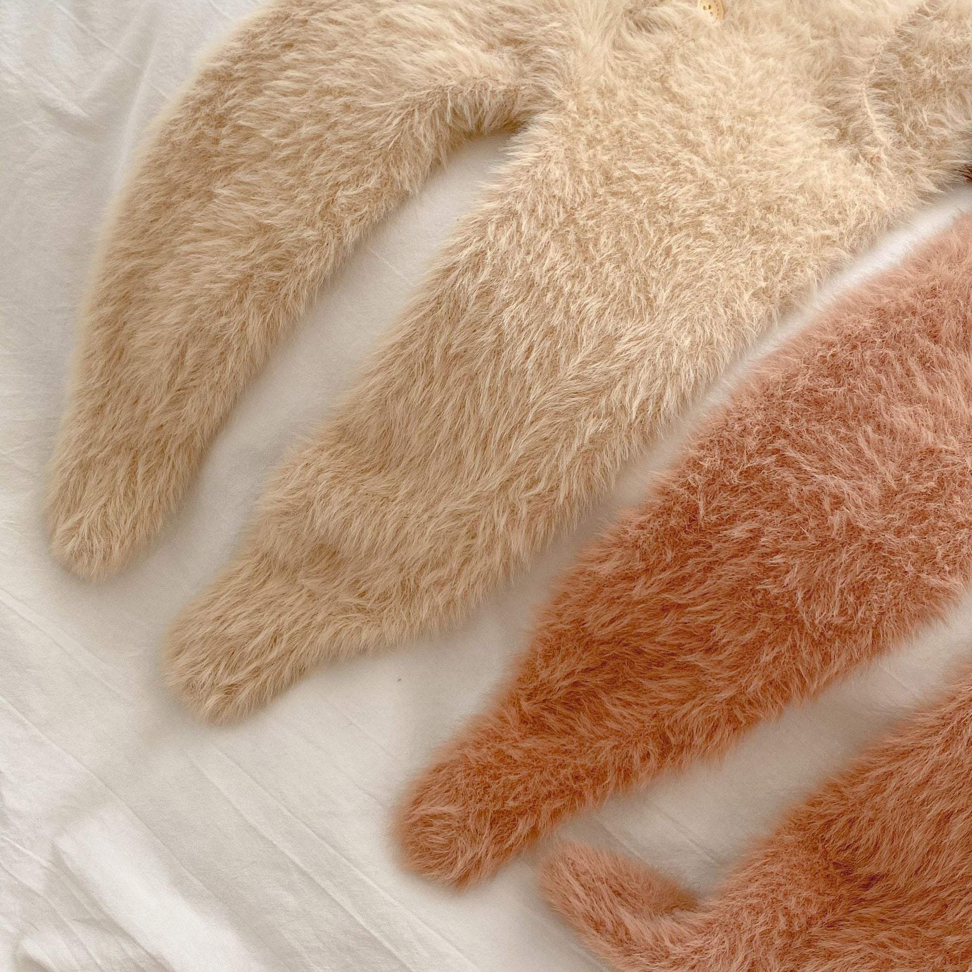 Baby Solid Color Full Button Design Soft Cotton Fleece Jumpsuit in khaki and brown, showcasing its soft texture and full button front.