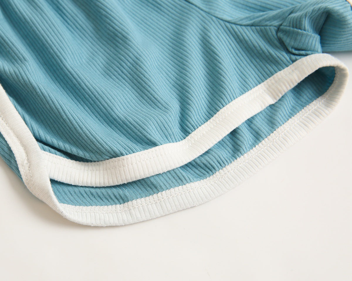 Baby Solid Color Neck Matching Sports Set in vibrant colors, featuring a stylish neck design, perfect for summer play.