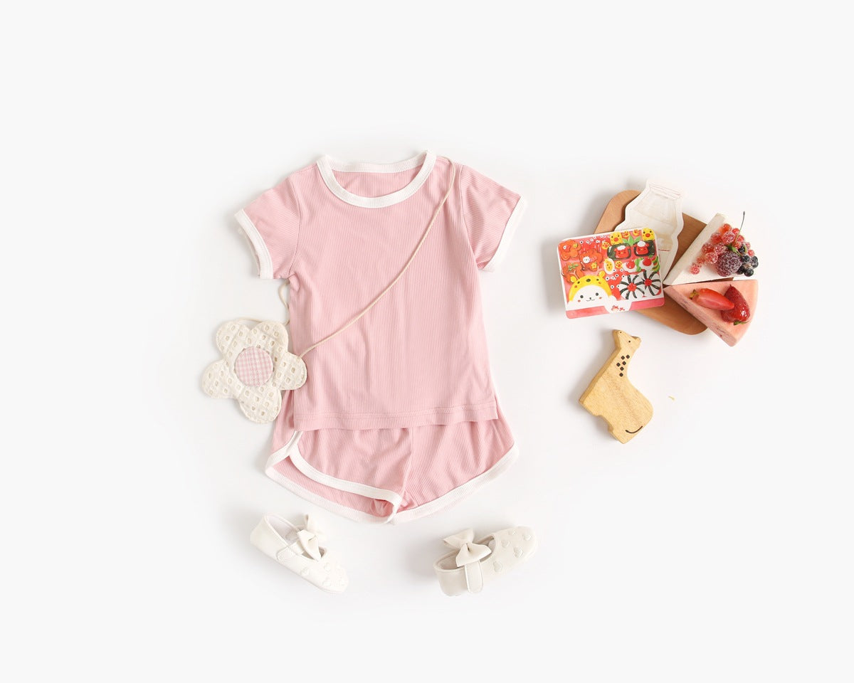 Baby Solid Color Neck Matching Sports Set in vibrant colors, featuring a stylish neck design, perfect for summer play.