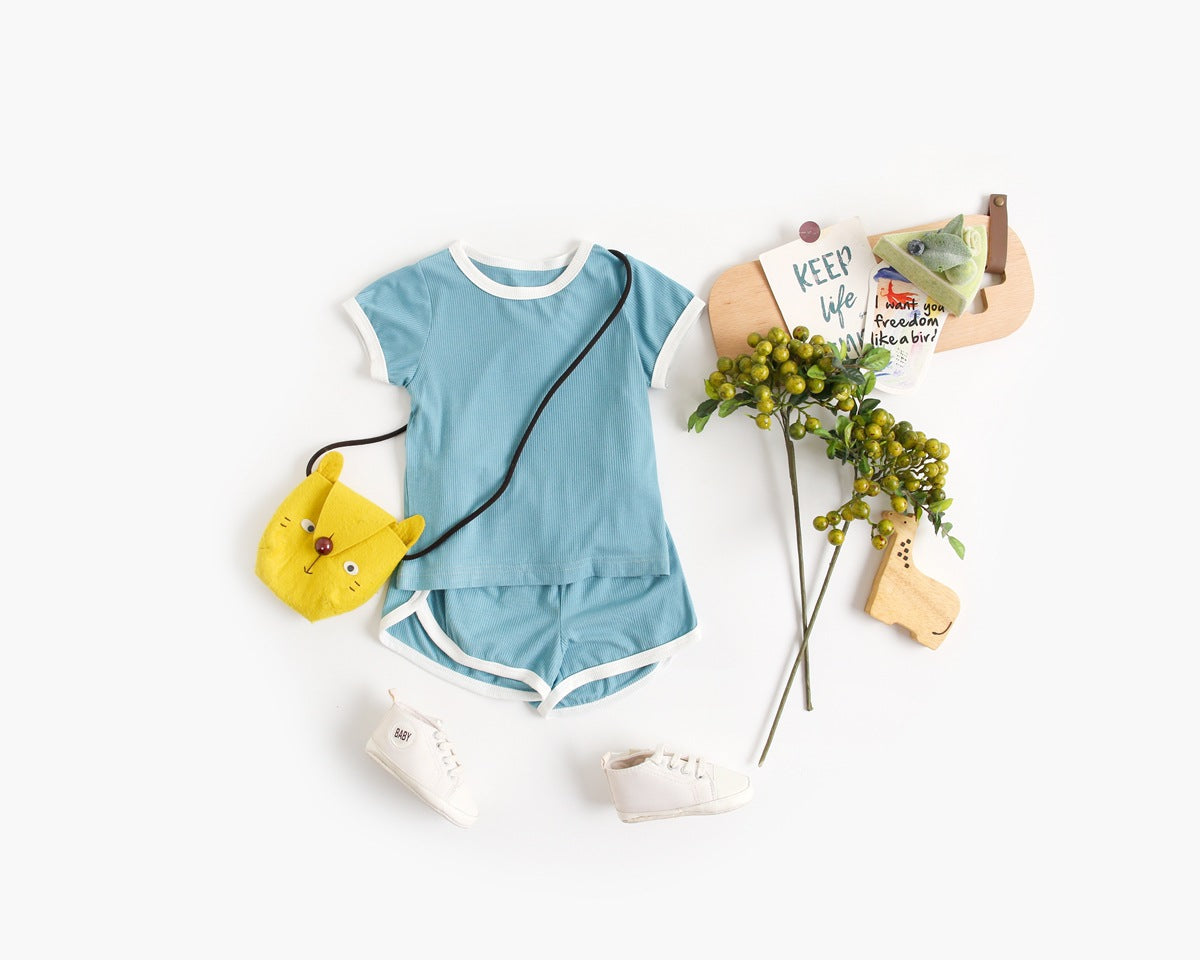 Baby Solid Color Neck Matching Sports Set in vibrant colors, featuring a stylish neck design, perfect for summer play.