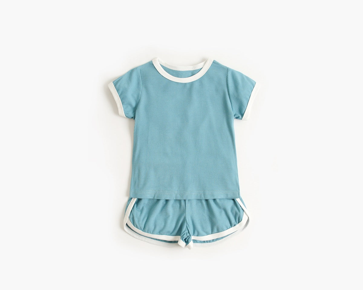 Baby Solid Color Neck Matching Sports Set in vibrant colors, featuring a stylish neck design, perfect for summer play.