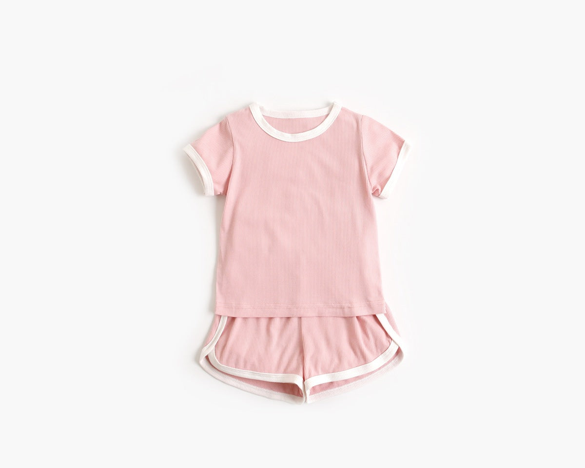 Baby Solid Color Neck Matching Sports Set in vibrant colors, featuring a stylish neck design, perfect for summer play.