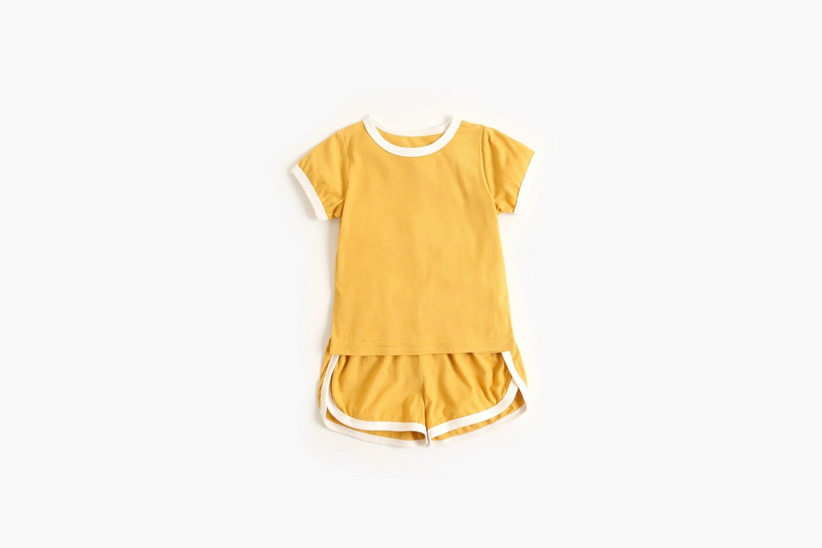 Baby Solid Color Neck Matching Sports Set in vibrant colors, featuring a stylish neck design, perfect for summer play.