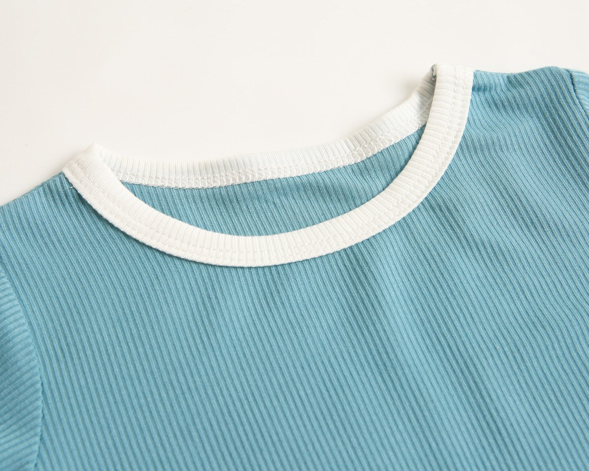 Baby Solid Color Neck Matching Sports Set in vibrant colors, featuring a stylish neck design, perfect for summer play.