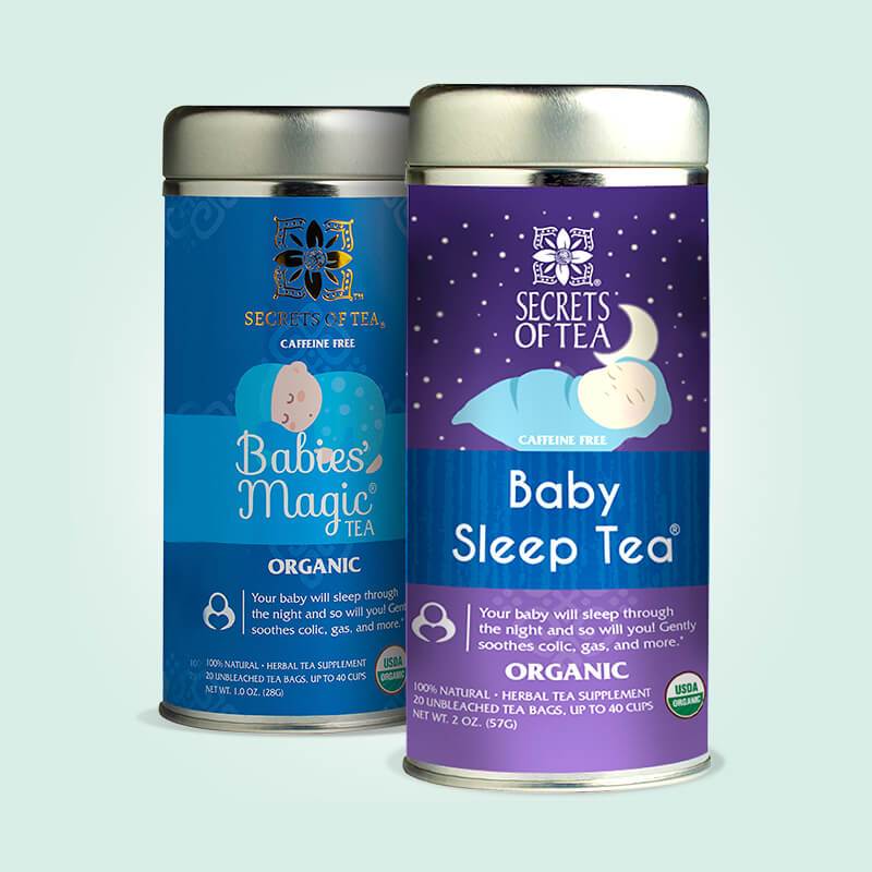 A pack of Babies' Magic & Sleep Tea, USDA Organic, designed for soothing babies' digestive issues and promoting better sleep.