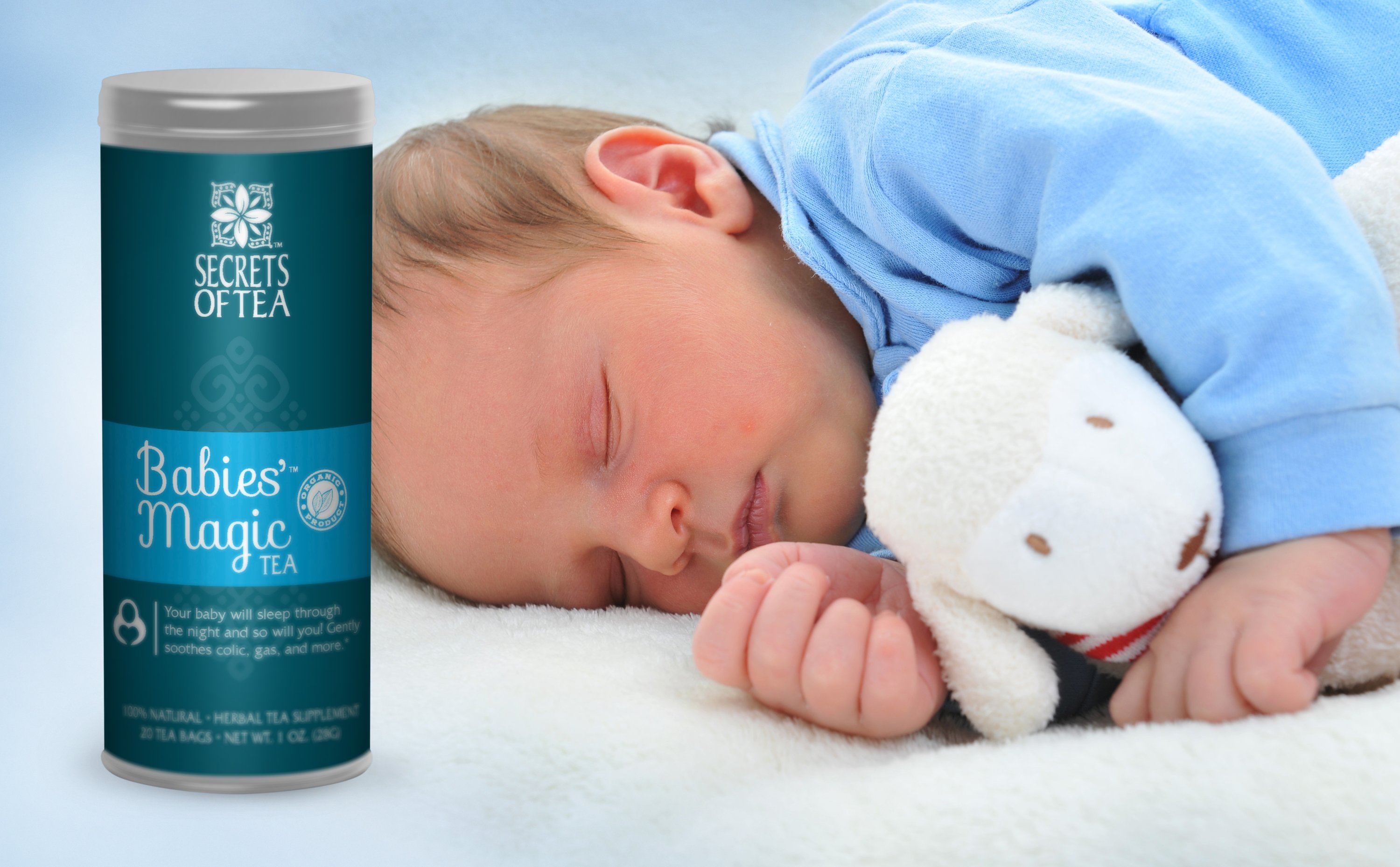 A pack of Babies' Magic & Sleep Tea, USDA Organic, designed for soothing babies' digestive issues and promoting better sleep.