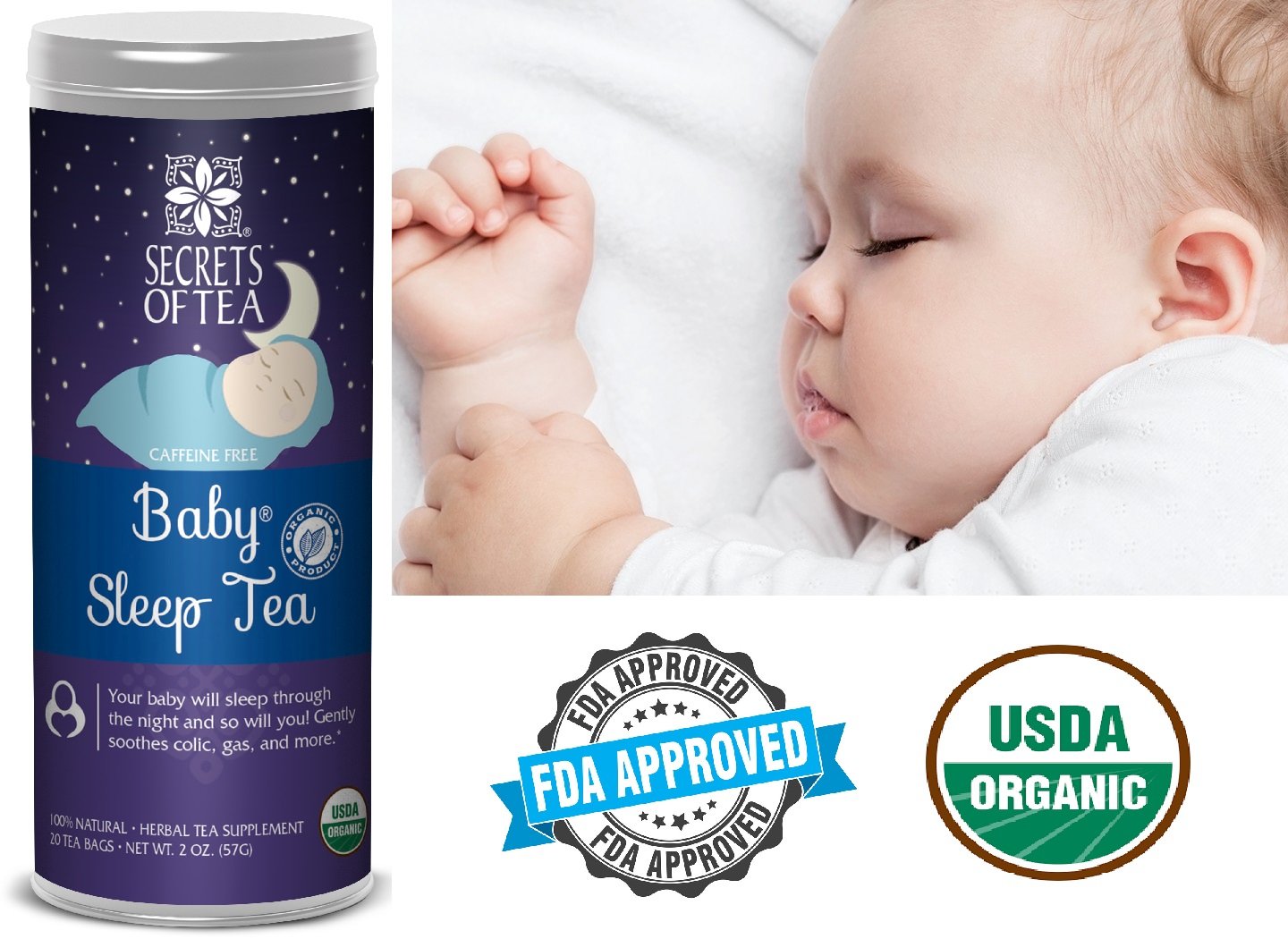 A pack of Babies' Magic & Sleep Tea, USDA Organic, designed for soothing babies' digestive issues and promoting better sleep.