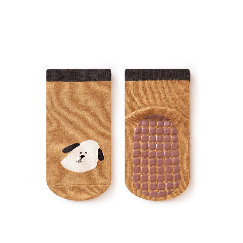 A pair of baby unisex cartoon socks in various colors, featuring a non-slip design and breathable fabric, perfect for infants and toddlers.