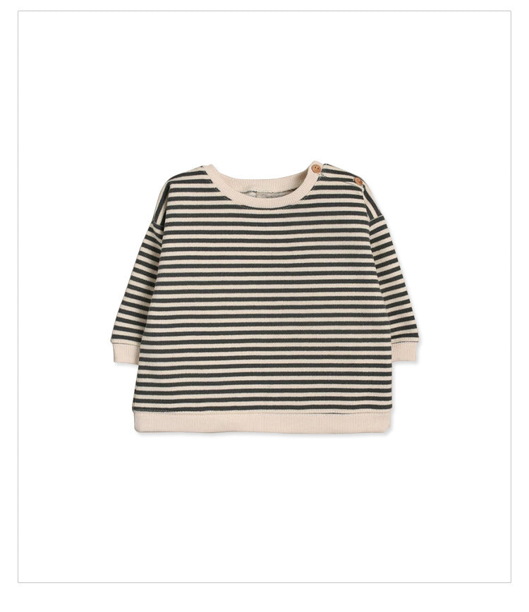 Baby unisex cozy crew neck long sleeve pullover in various colors including black, red, navy blue, green, yellow, beige, and brown.