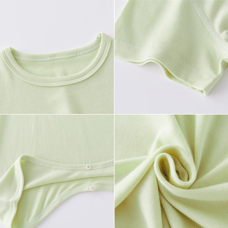 Baby unisex solid color soft cotton sleepwear in vibrant colors, perfect for summer nights.