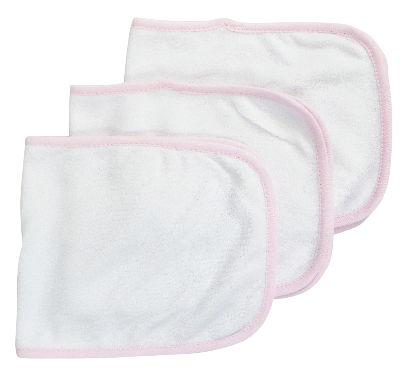 Bambini Baby Burpcloths with Pink Trim, pack of 3, featuring soft cotton blend and hook and loop closure.