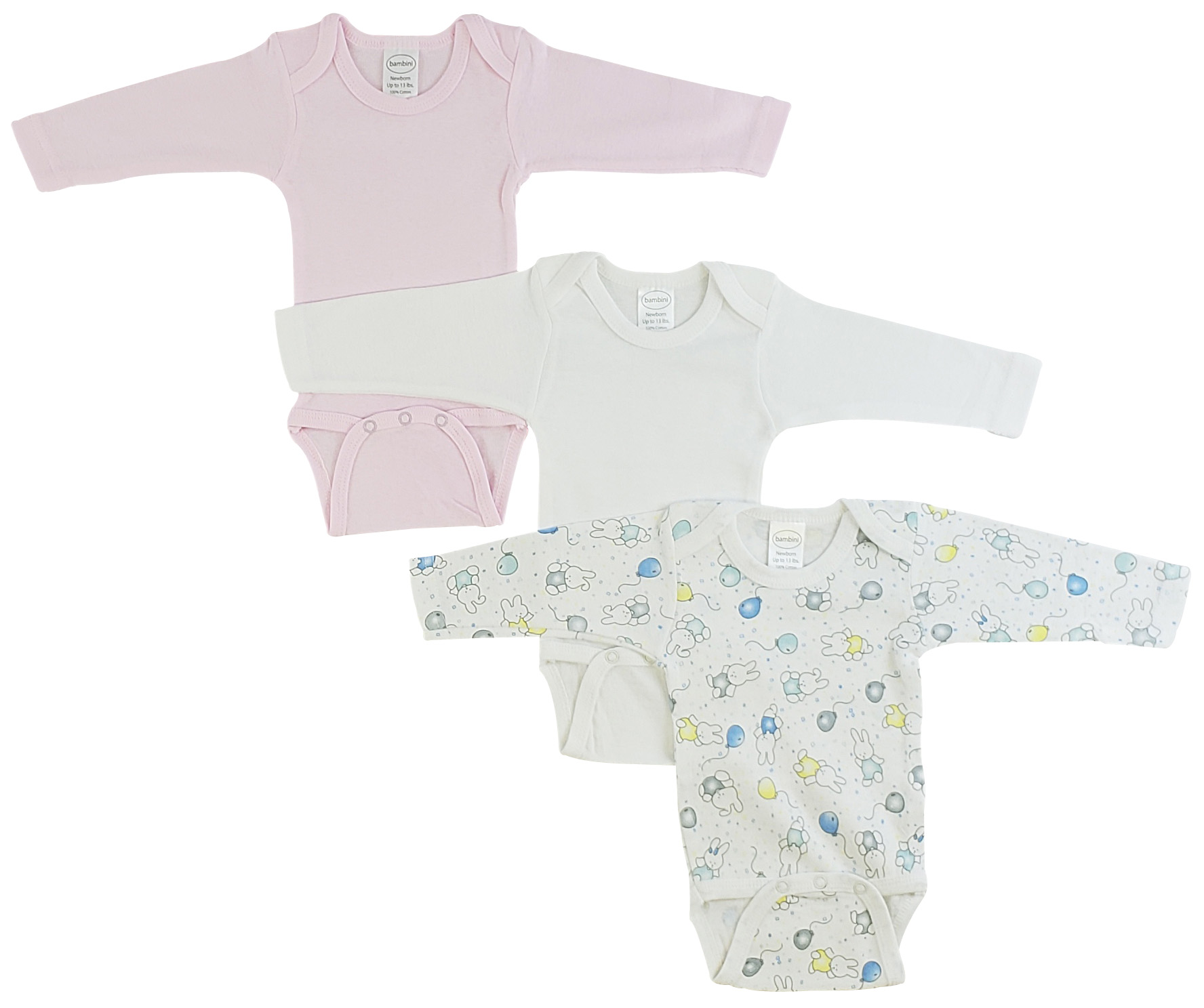 Bambini Girls' Long Sleeve Printed Onezie Variety Pack featuring colorful prints and soft cotton fabric, ideal for comfort and style.