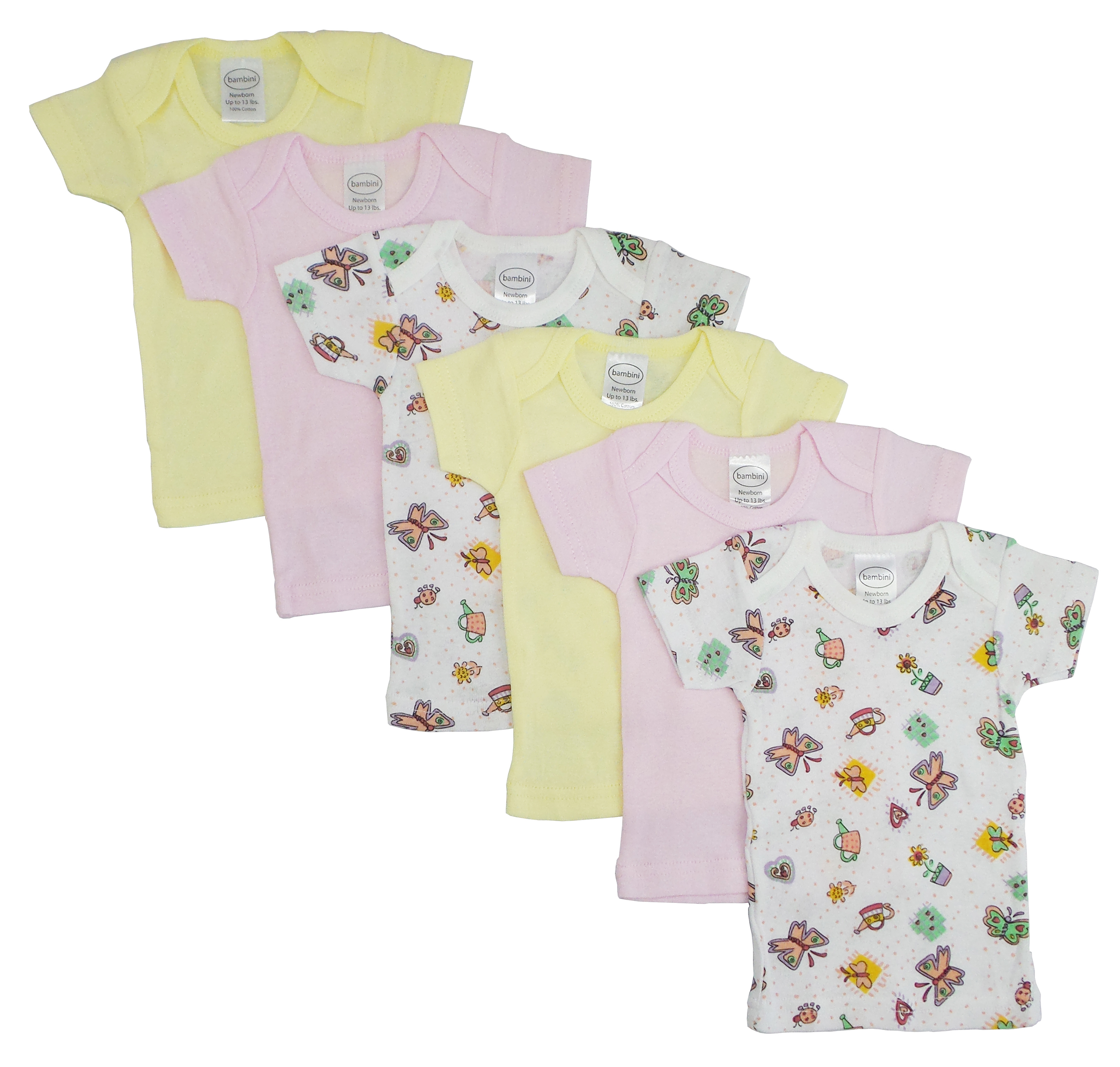 Bambini Girls Pastel Variety Short Sleeve Lap T-shirts 6 Pack featuring soft pastel colors and rib knit cotton fabric.