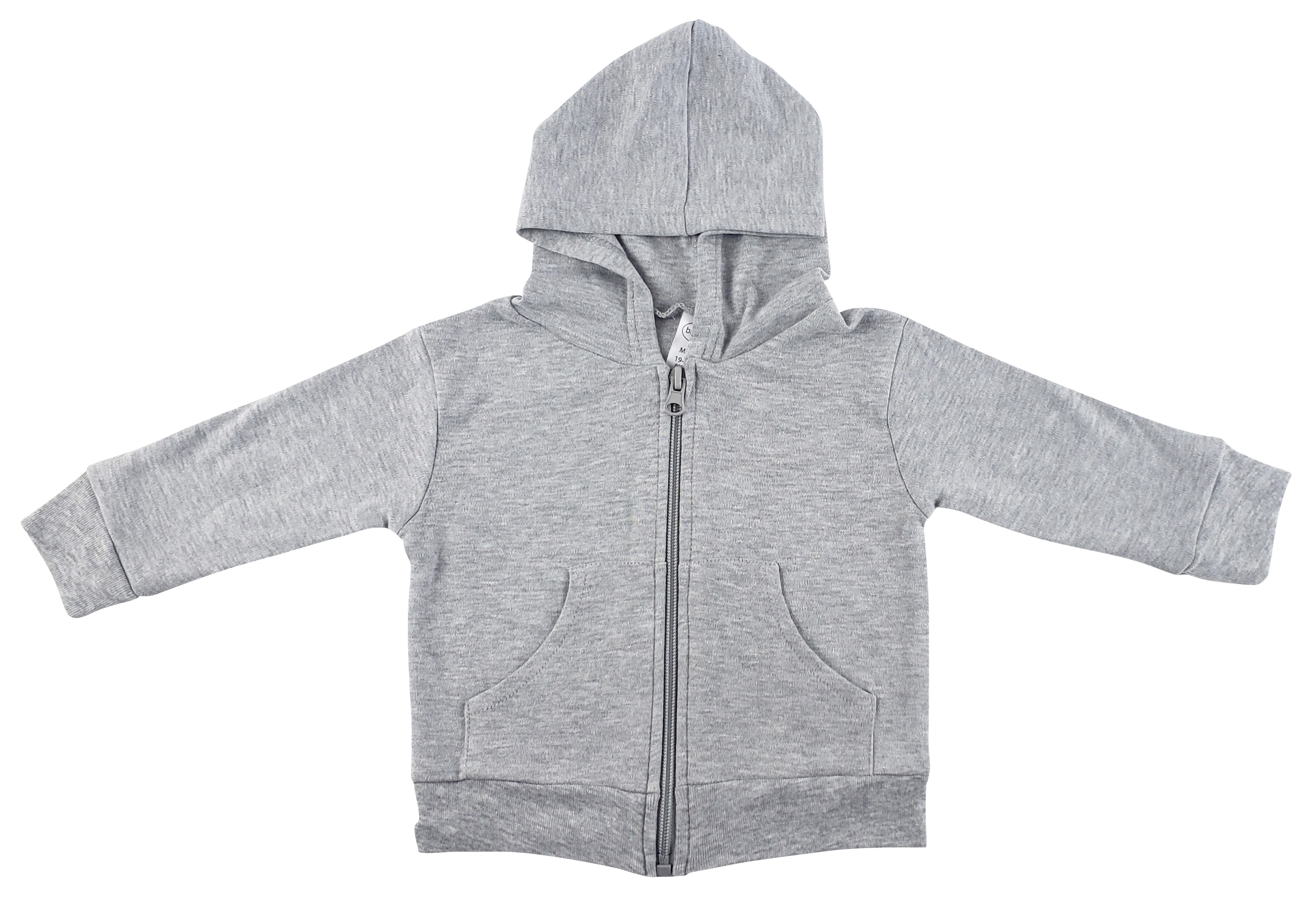 Bambini Heather Grey Hoodie featuring a zipper front, made from 100% cotton interlock fabric, perfect for keeping kids warm.
